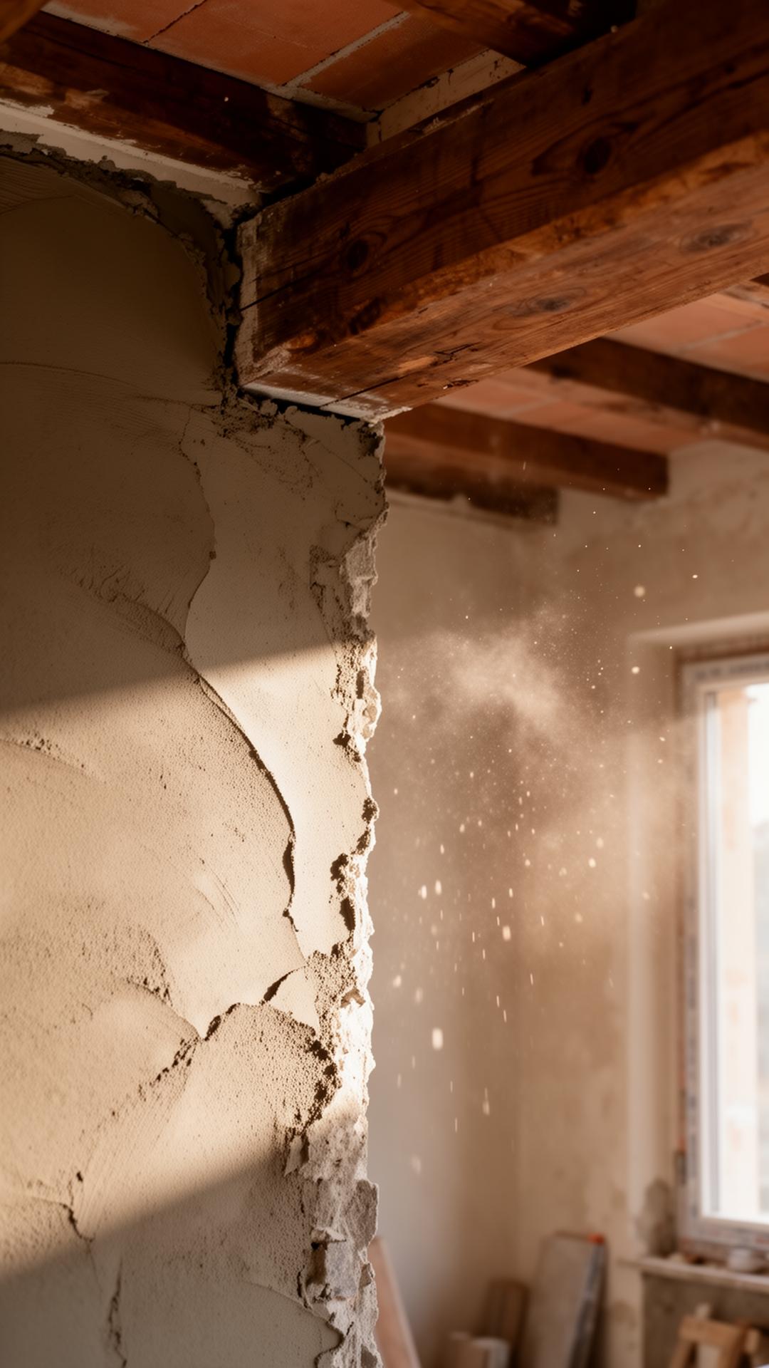 Cantiere — dettaglio di muratura e travi